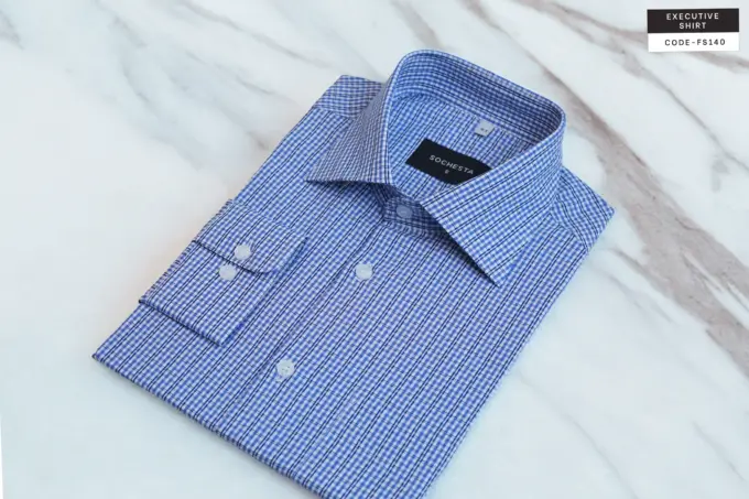 Slate Blue Grid Check Soft Cotton Shirt(FS140) - Image 7