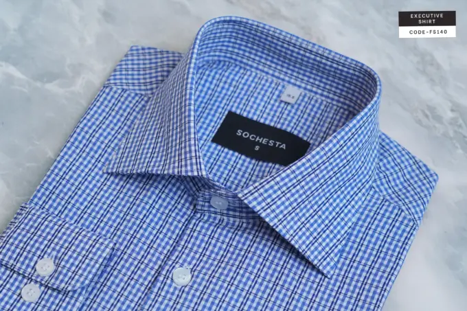 Slate Blue Grid Check Soft Cotton Shirt(FS140) - Image 5
