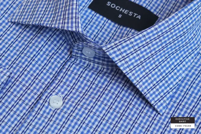 Slate Blue Grid Check Soft Cotton Shirt(FS140)