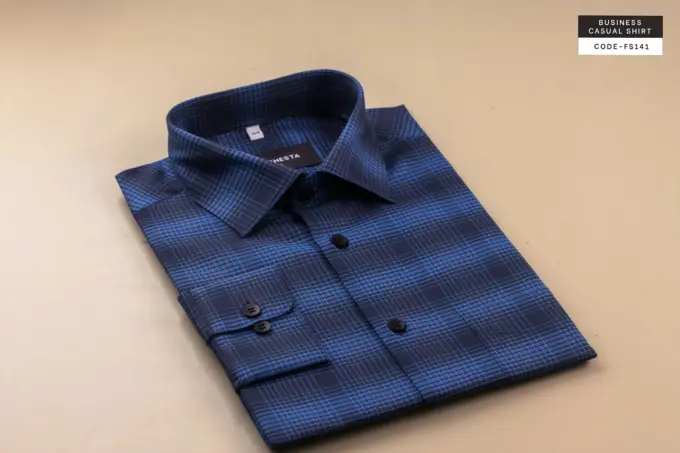 Retro Electric Cobalt Check Soft Cotton Shirt(FS141) - Image 5