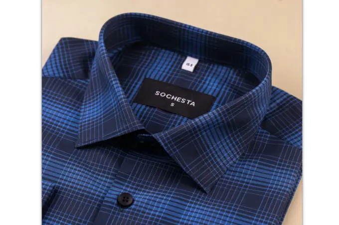 Retro Electric Cobalt Check Soft Cotton Shirt(FS141) - Image 3