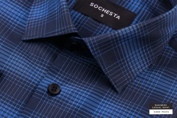 Retro Electric Cobalt Check Soft Cotton Shirt(FS141)