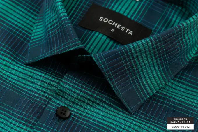 Retro Electric Cobalt Green Soft Cotton Shirt(FS142)