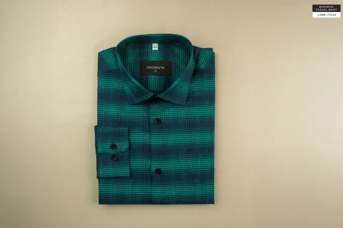 Retro Electric Cobalt Green Soft Cotton Shirt(FS142) - Image 3