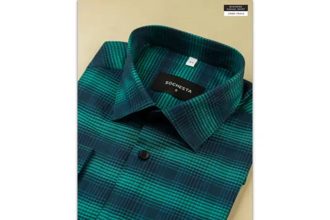 Retro Electric Cobalt Green Soft Cotton Shirt(FS142) - Image 5