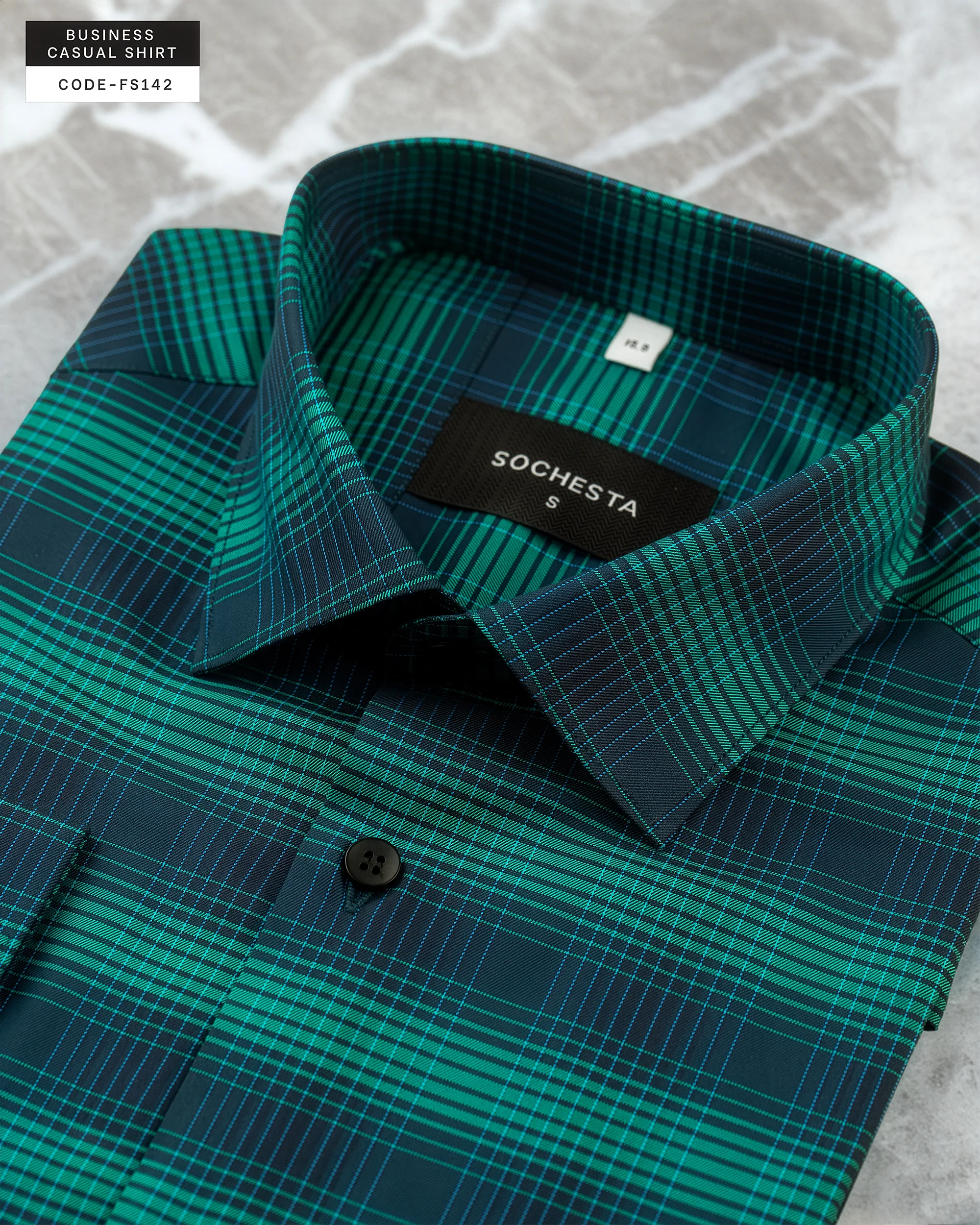 Retro Electric Cobalt Green Soft Cotton Shirt(FS142) - Image 3