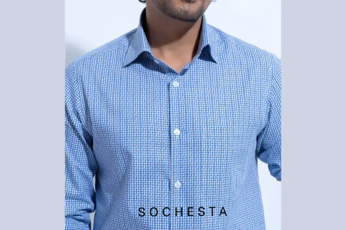 Slate Blue Grid Check Soft Cotton Shirt(FS140) - Image 2