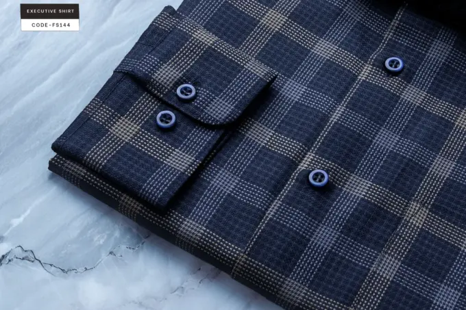 Smokestone Metal Faded Blue – Giza Cotton Micro Check Plaid Shirt (FS144) - Image 7