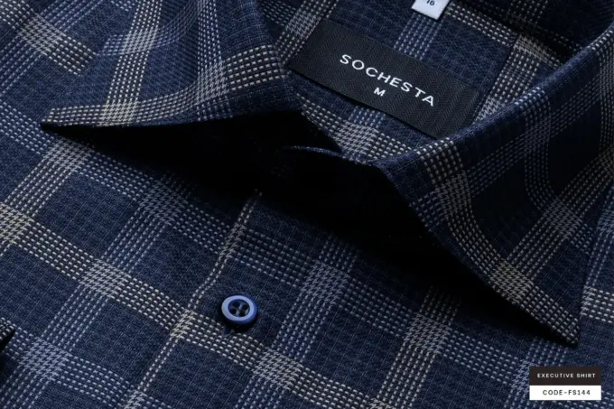 Smokestone Metal Faded Blue – Giza Cotton Micro Check Plaid Shirt (FS144)