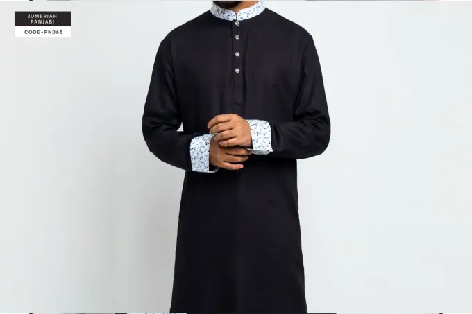 Ocean Vine Jet Black Jumeriah Panjabi(PN065) - Image 3