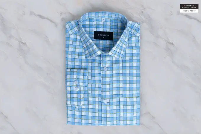 Cerulean Blue Yellow Squares Check Dobby Shirt(FS147) - Image 2