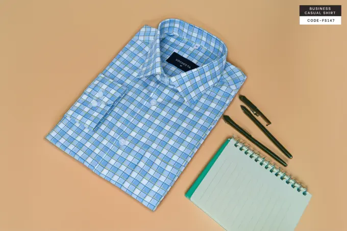 Cerulean Blue Yellow Squares Check Dobby Shirt(FS147) - Image 6