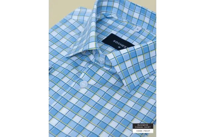 Cerulean Blue Yellow Squares Check Dobby Shirt(FS147) - Image 3