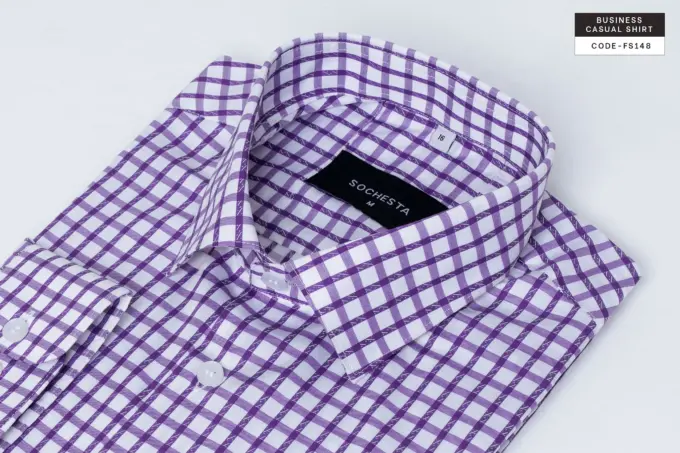 Plum Grid Check Satin Shirt(FS148) - Image 3