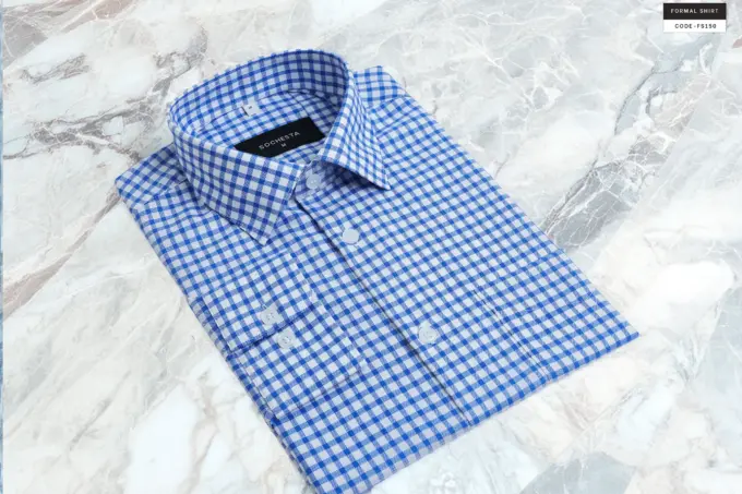 Classic Blue Gingham Check Dobby Shirt(FS150) - Image 5