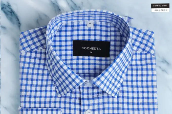 Classic Blue Gingham Check Dobby Shirt(FS150) - Image 4