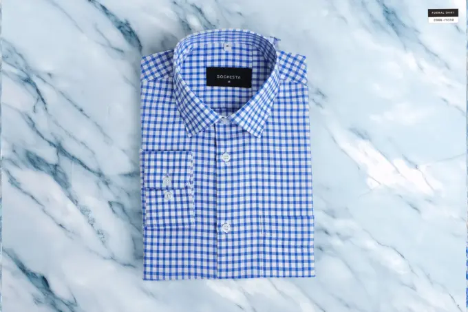 Classic Blue Gingham Check Dobby Shirt(FS150) - Image 2