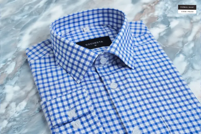 Classic Blue Gingham Check Dobby Shirt(FS150) - Image 6