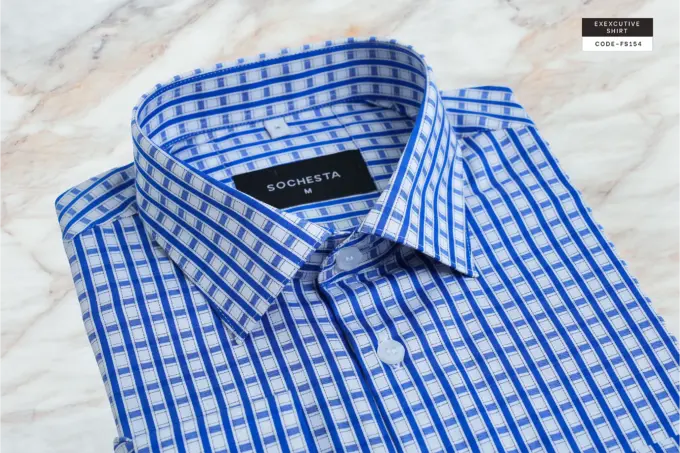 Azure Imperial Blue Lattice Shirt(FS154) - Image 3