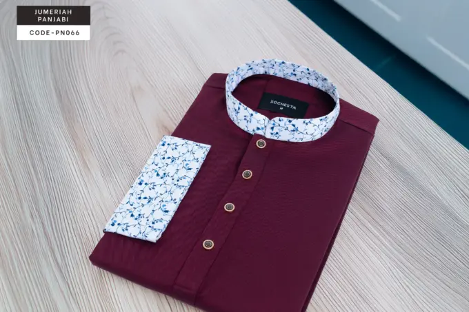 Ocean Vine Scarlet Maroon Black Jumeriah Panjabi(PN066) - Image 9