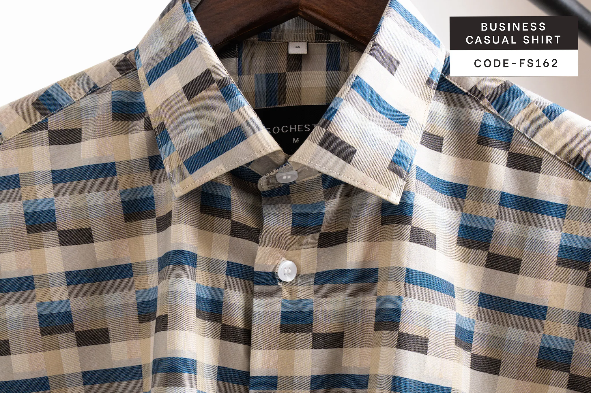 Desert Wave Beige and Blue Plaid Soft Giza Cotton Shirt(FS162) - Image 6
