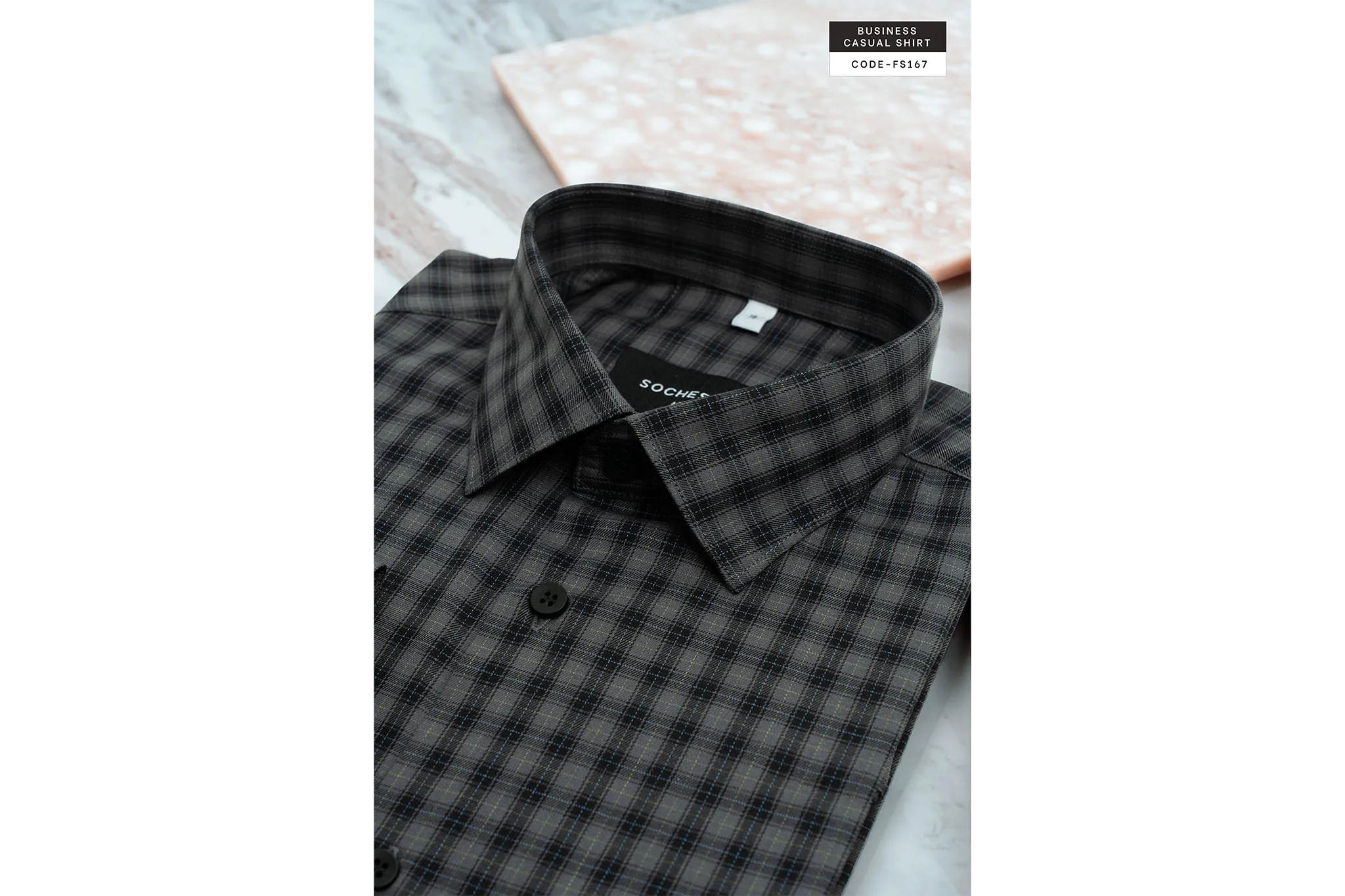 Faded Grey Linework Check Business CasualShirt (FS167) - Image 3