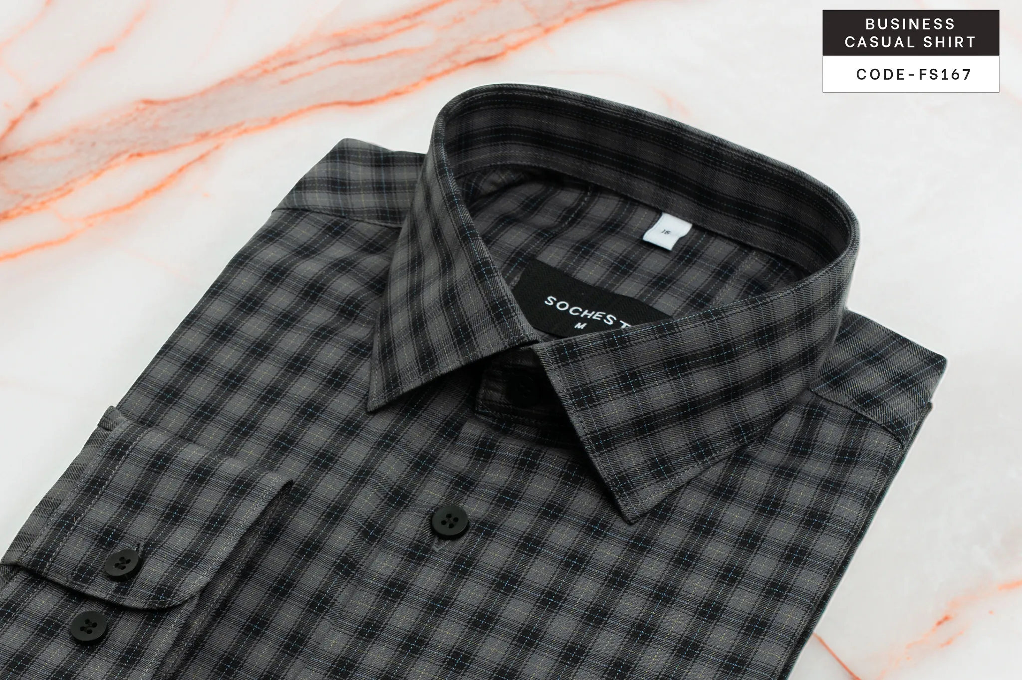 Faded Grey Linework Check Business CasualShirt (FS167) - Image 5