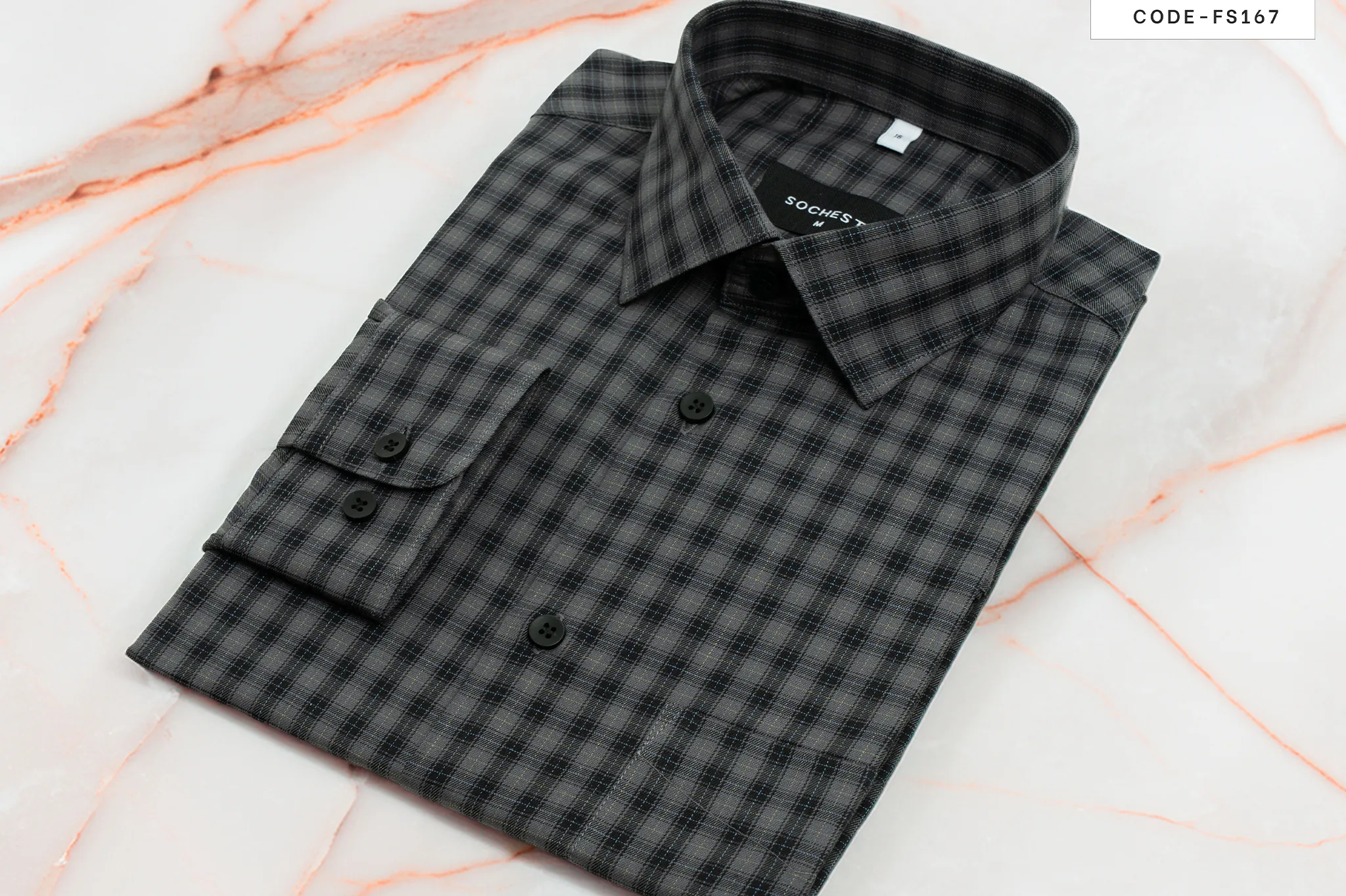 Faded Grey Linework Check Business CasualShirt (FS167) - Image 6