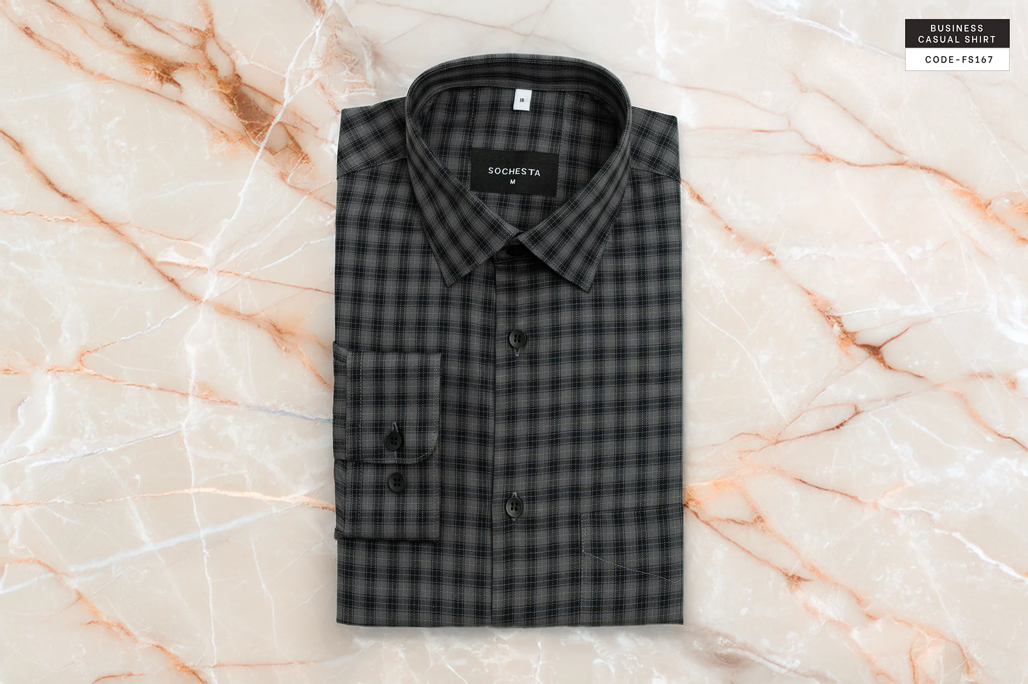 Faded Grey Linework Check Business CasualShirt (FS167) - Image 2