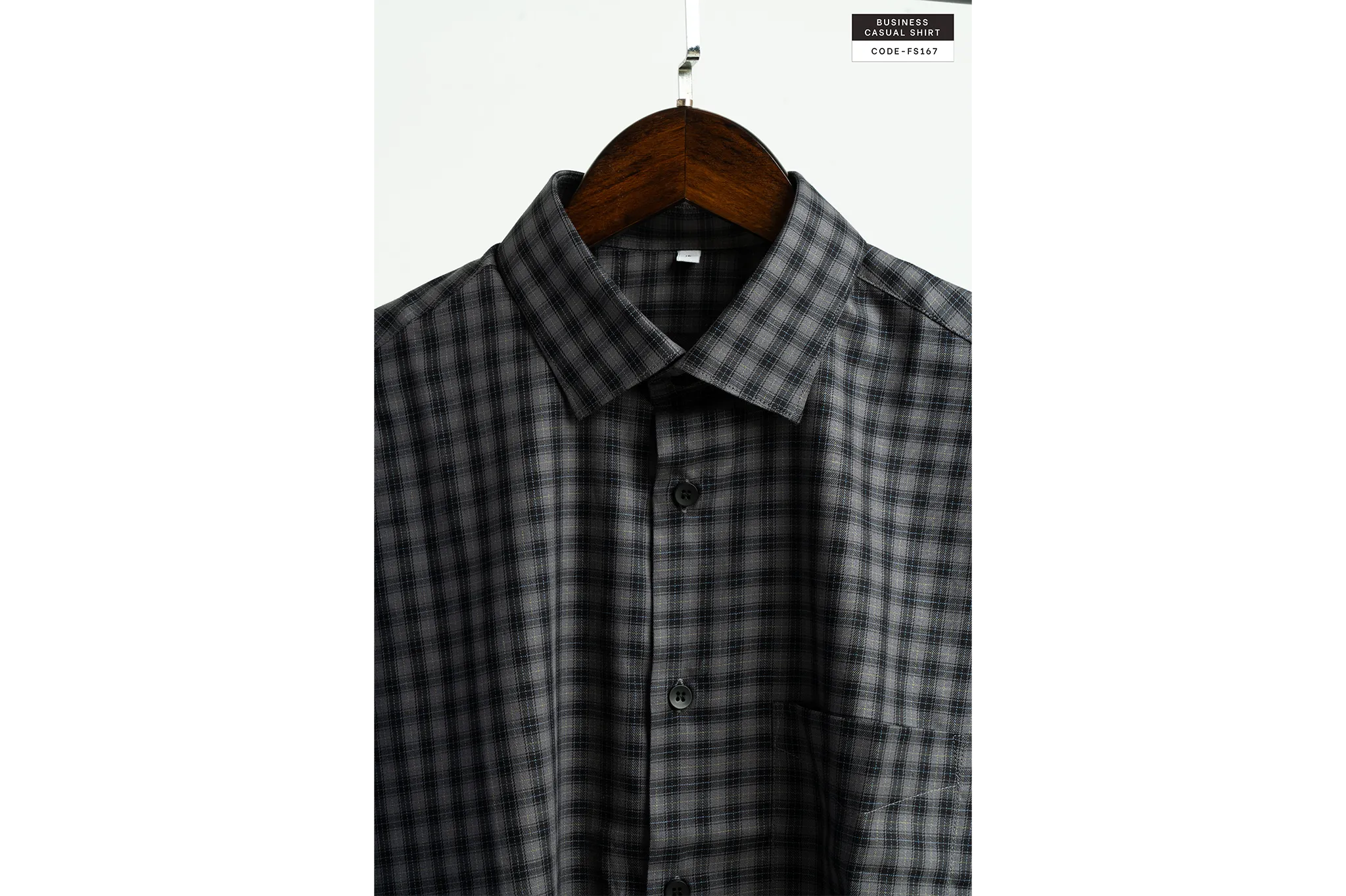 Faded Grey Linework Check Business CasualShirt (FS167) - Image 4