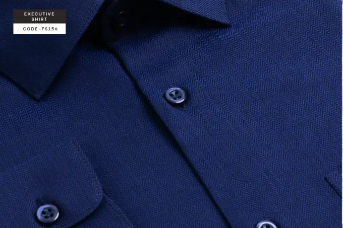 Soft Micro Weave Navy Herringbone Classic Executive Giza Cotton Shirt(FS156) - Image 3