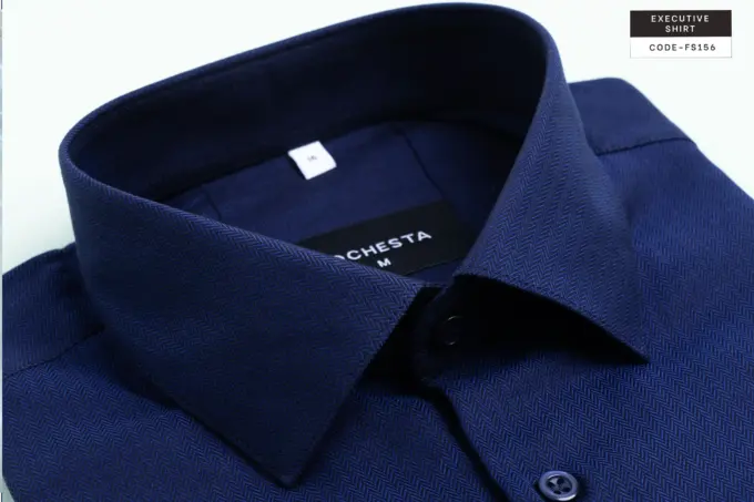 Soft Micro Weave Navy Herringbone Classic Executive Giza Cotton Shirt(FS156) - Image 4