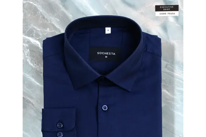 Soft Micro Weave Navy Herringbone Classic Executive Giza Cotton Shirt(FS156) - Image 7