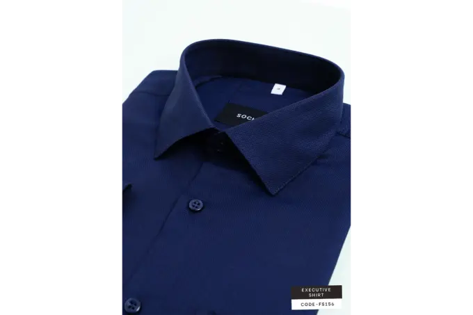 Soft Micro Weave Navy Herringbone Classic Executive Giza Cotton Shirt(FS156) - Image 8