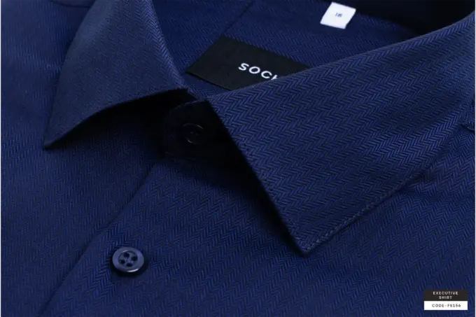 Soft Micro Weave Navy Herringbone Classic Executive Giza Cotton Shirt(FS156)