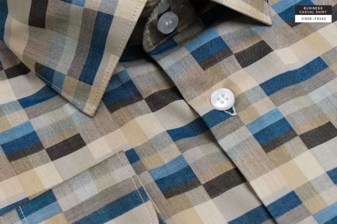 Desert Wave Beige and Blue Plaid Soft Giza Cotton Shirt(FS162) - Image 5