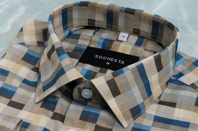 Desert Wave Beige and Blue Plaid Soft Giza Cotton Shirt(FS162) - Image 4