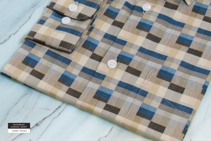 Desert Wave Beige and Blue Plaid Soft Giza Cotton Shirt(FS162) - Image 3