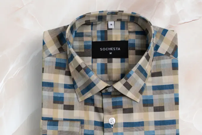 Desert Wave Beige and Blue Plaid Soft Giza Cotton Shirt(FS162) - Image 6