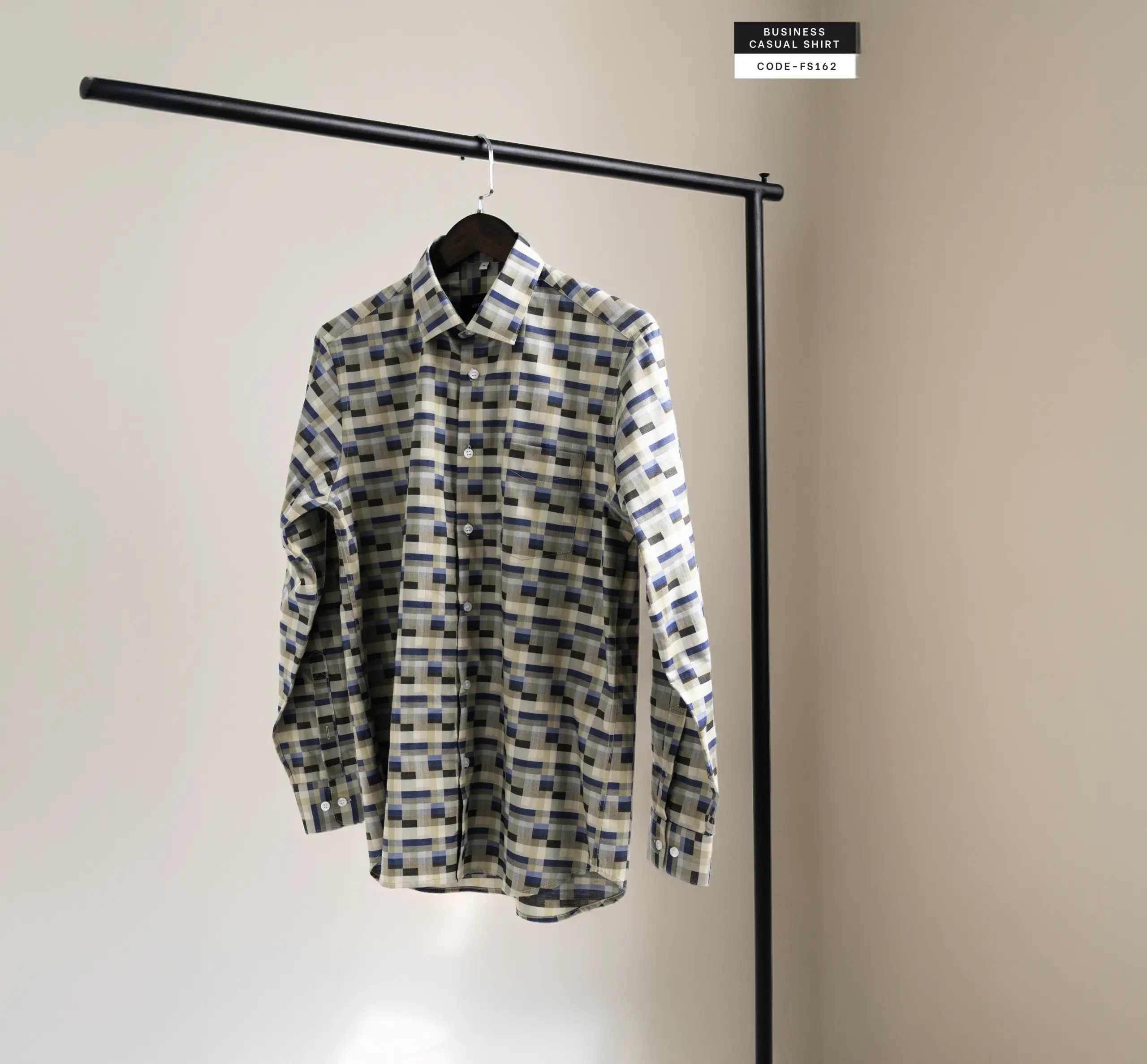 Desert Wave Beige and Blue Plaid Soft Giza Cotton Shirt(FS162) - Image 4