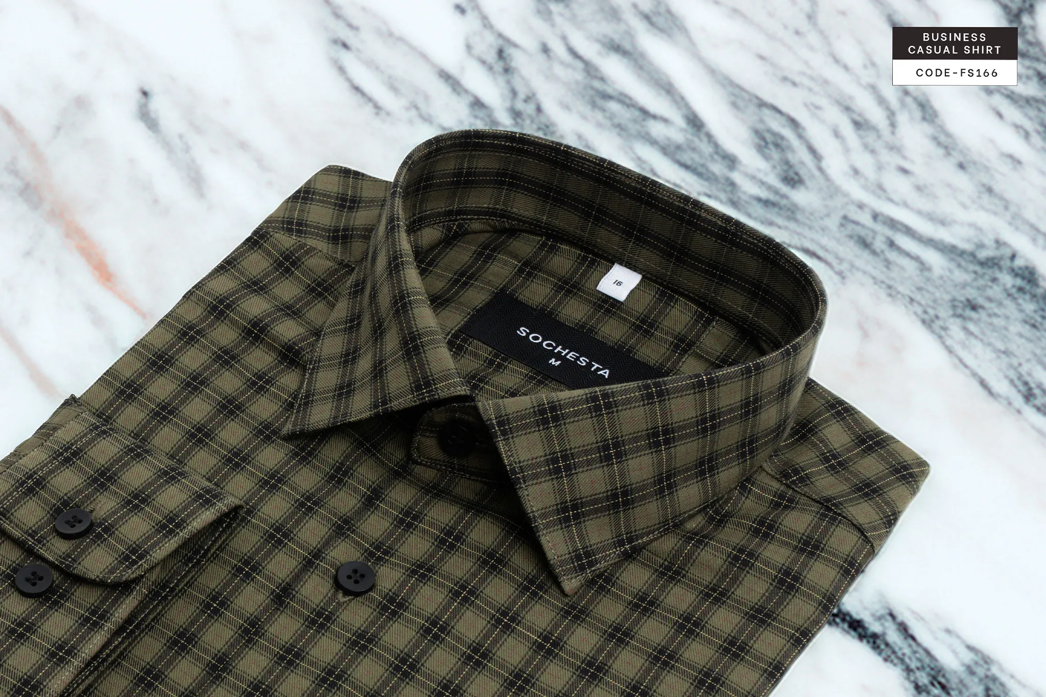 Faded Olive Linework Check Business CasualShirt (FS166) - Image 6