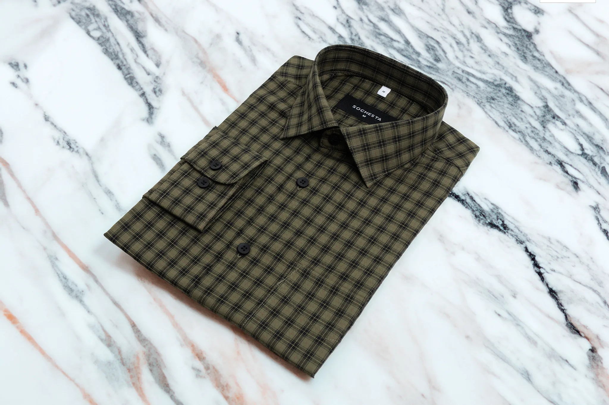 Faded Olive Linework Check Business CasualShirt (FS166) - Image 5