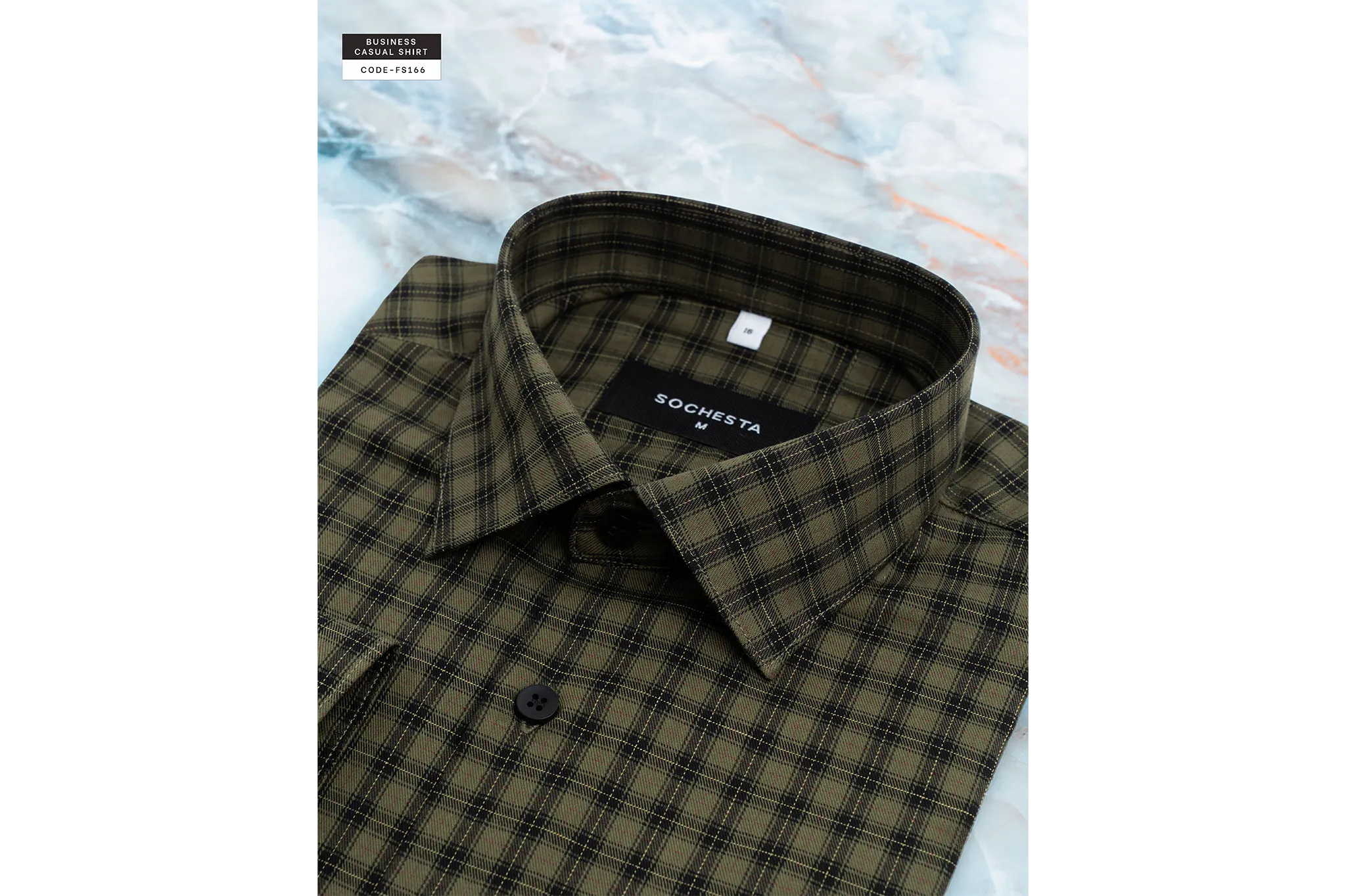 Faded Olive Linework Check Business CasualShirt (FS166) - Image 3