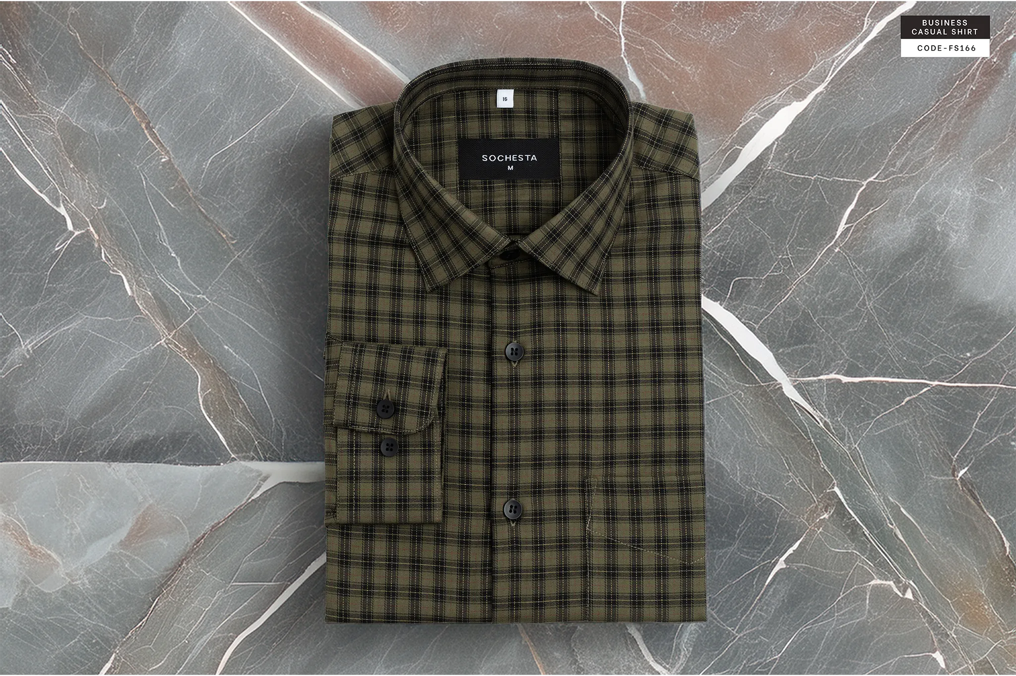 Faded Olive Linework Check Business CasualShirt (FS166) - Image 2