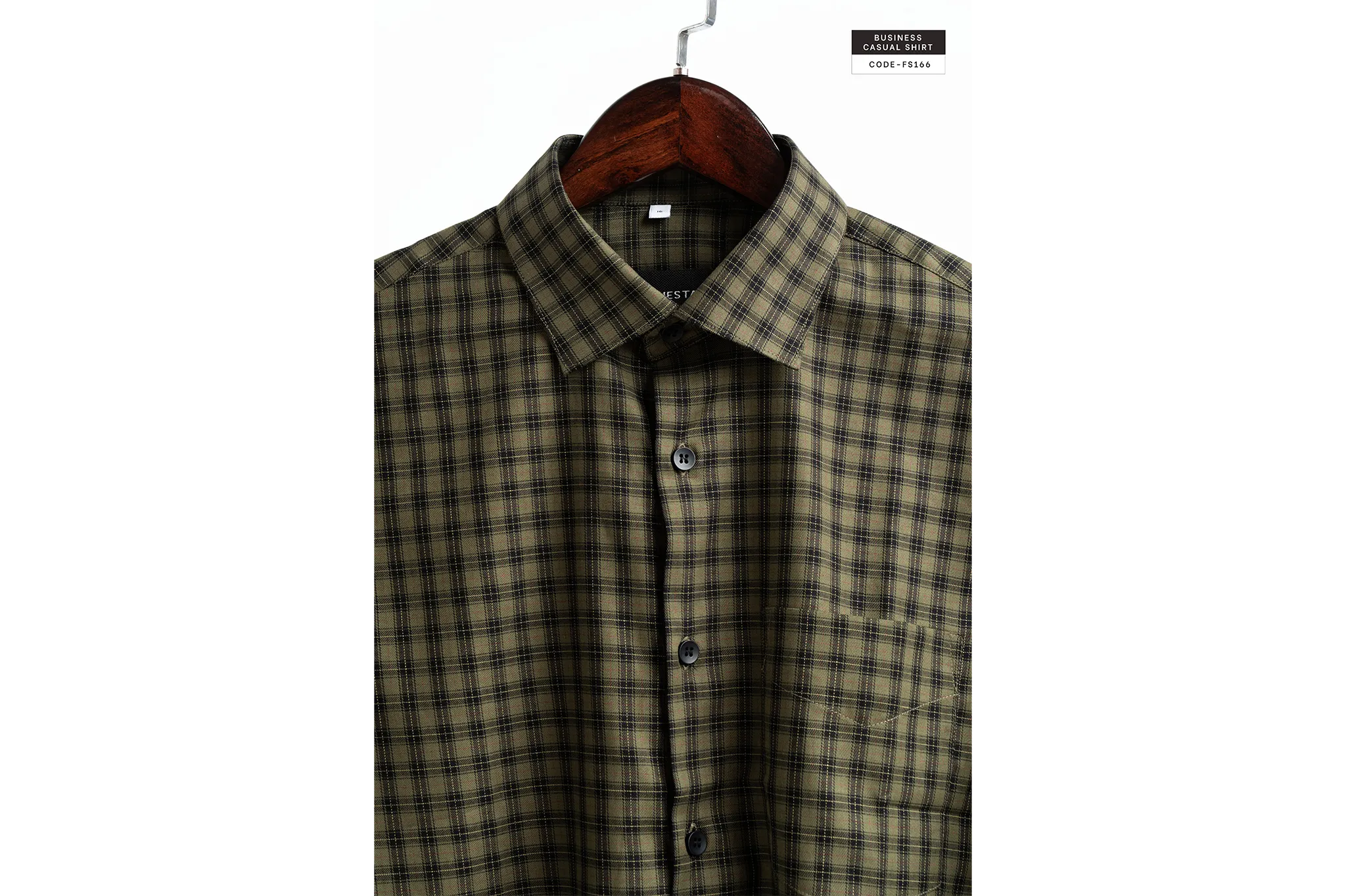Faded Olive Linework Check Business CasualShirt (FS166) - Image 4