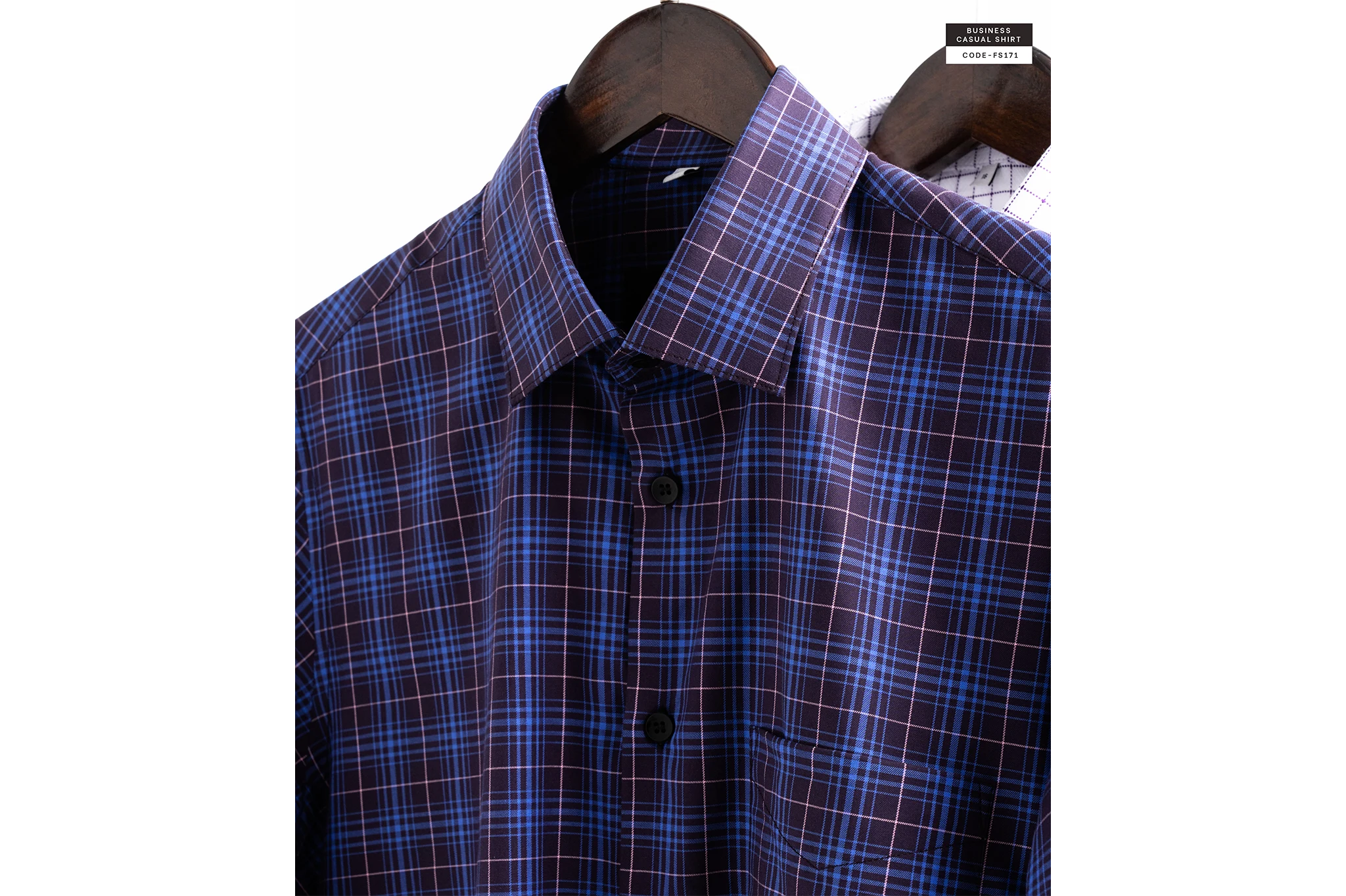 Retro Nightfall Blue Check Business Casual Shirt(FS171) - Image 4