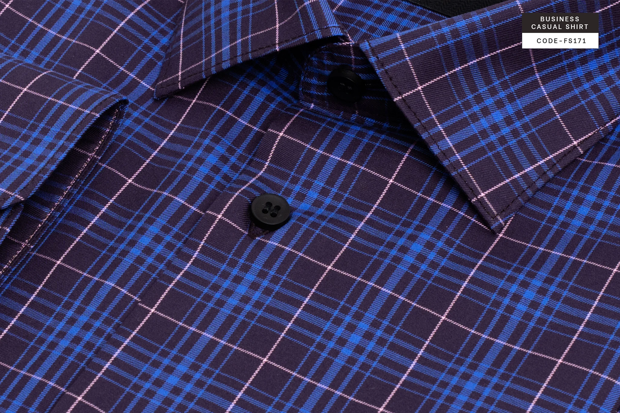 Retro Nightfall Blue Check Business Casual Shirt(FS171) - Image 6