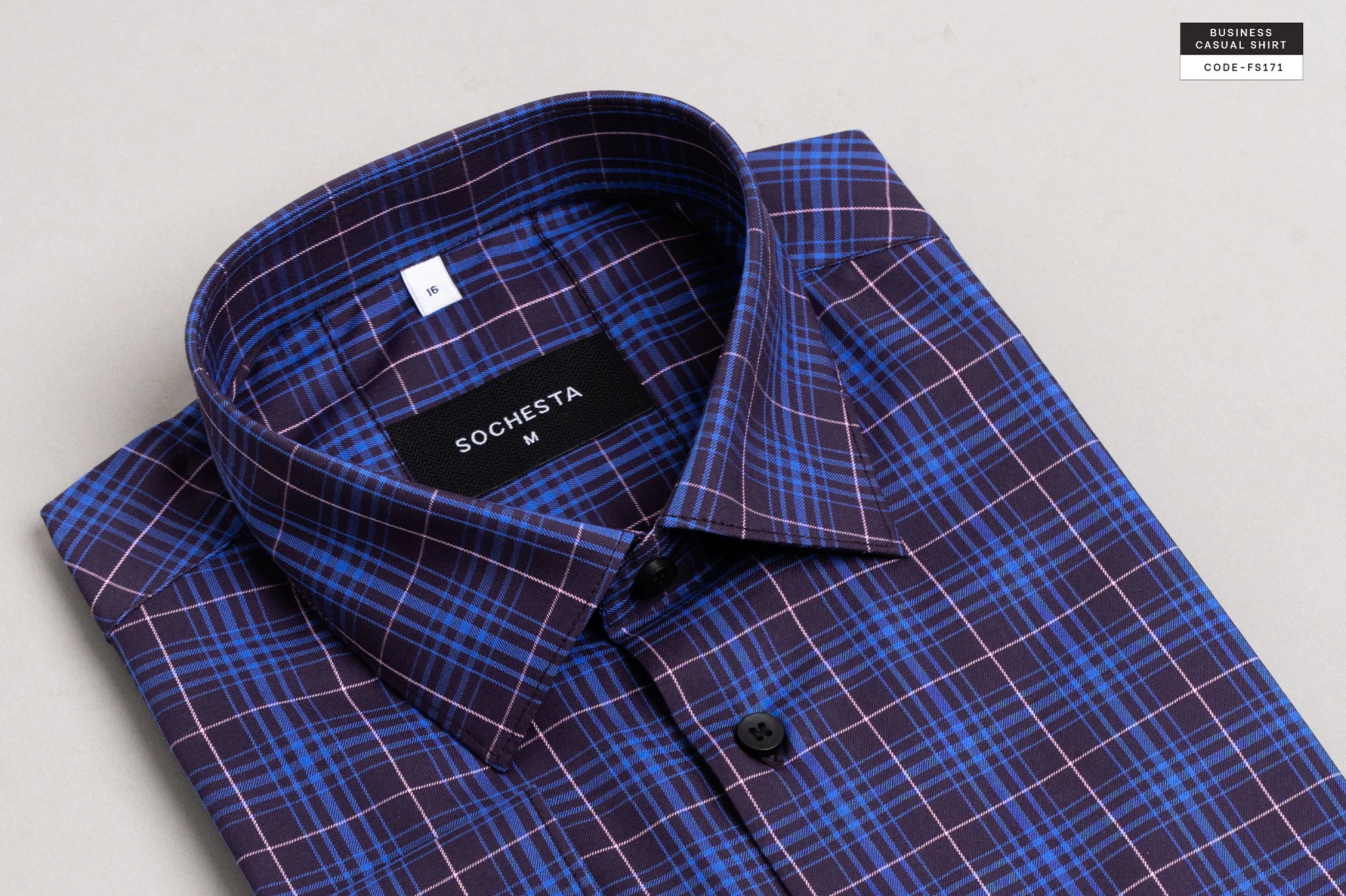 Retro Nightfall Blue Check Business Casual Shirt(FS171) - Image 5