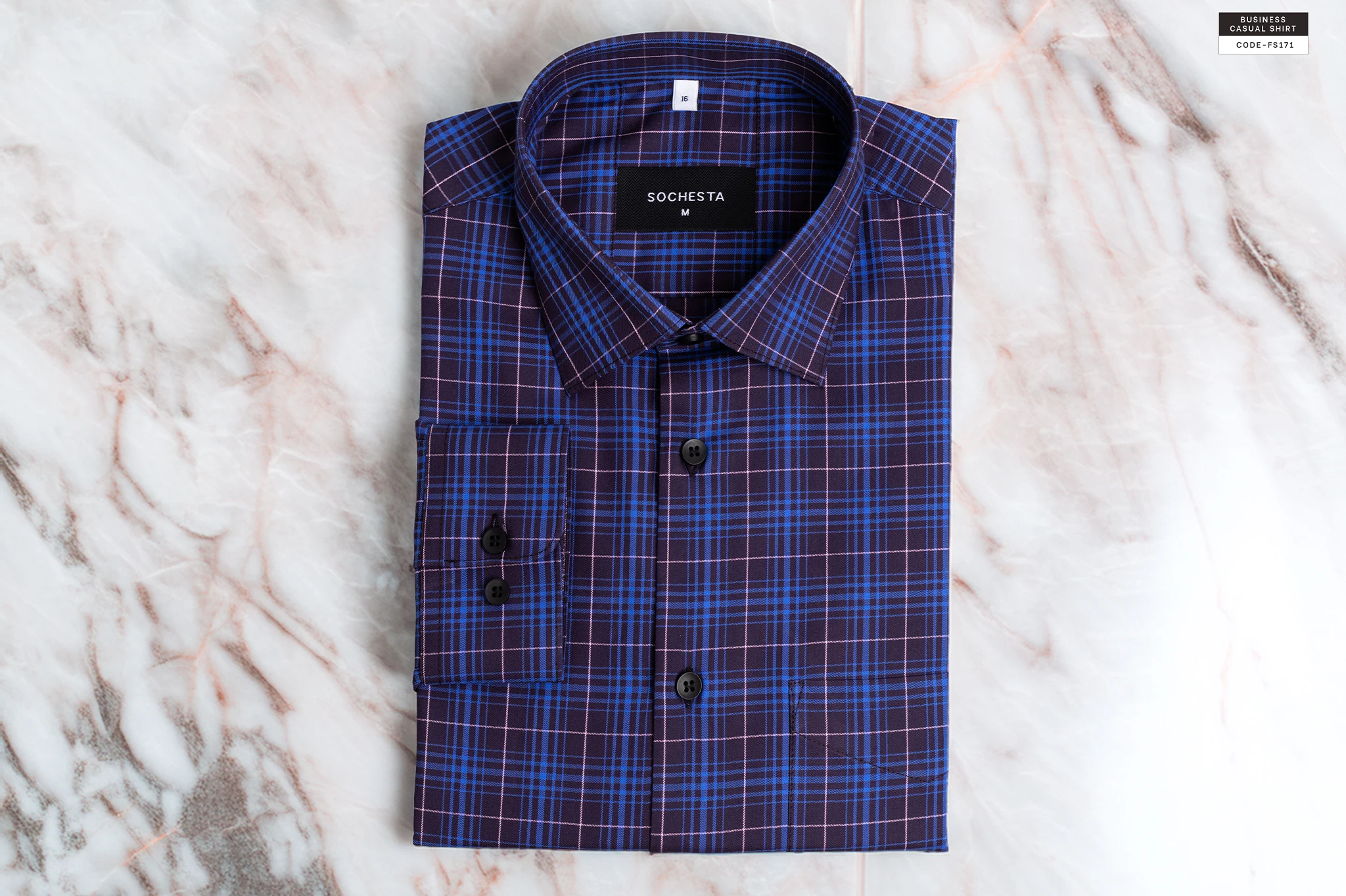 Retro Nightfall Blue Check Business Casual Shirt(FS171) - Image 2