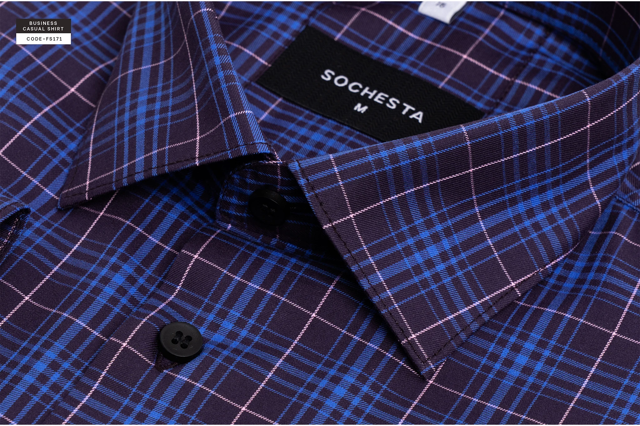 Retro Nightfall Blue Check Business Casual Shirt(FS171)